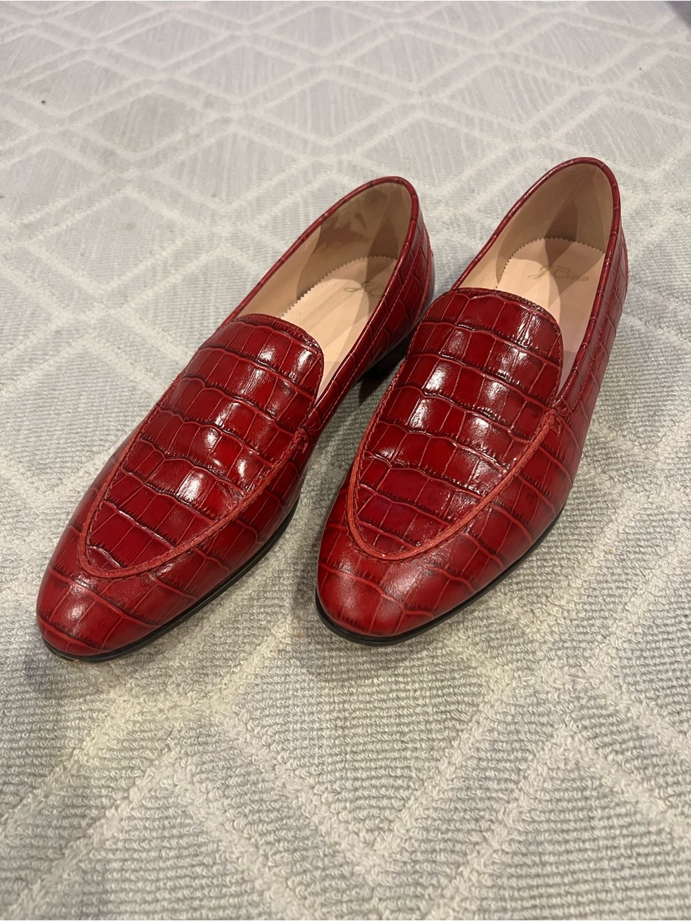 J.Crew Academy Red Croc-Embossed Leather Loafers 10.5